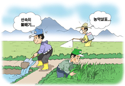 침수된 농작물 관리는 신속히 물빼기 농약살포