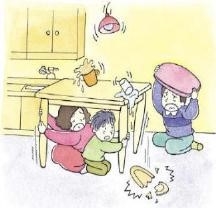 테이블 밑에 들어가서 몸을 보호합시다